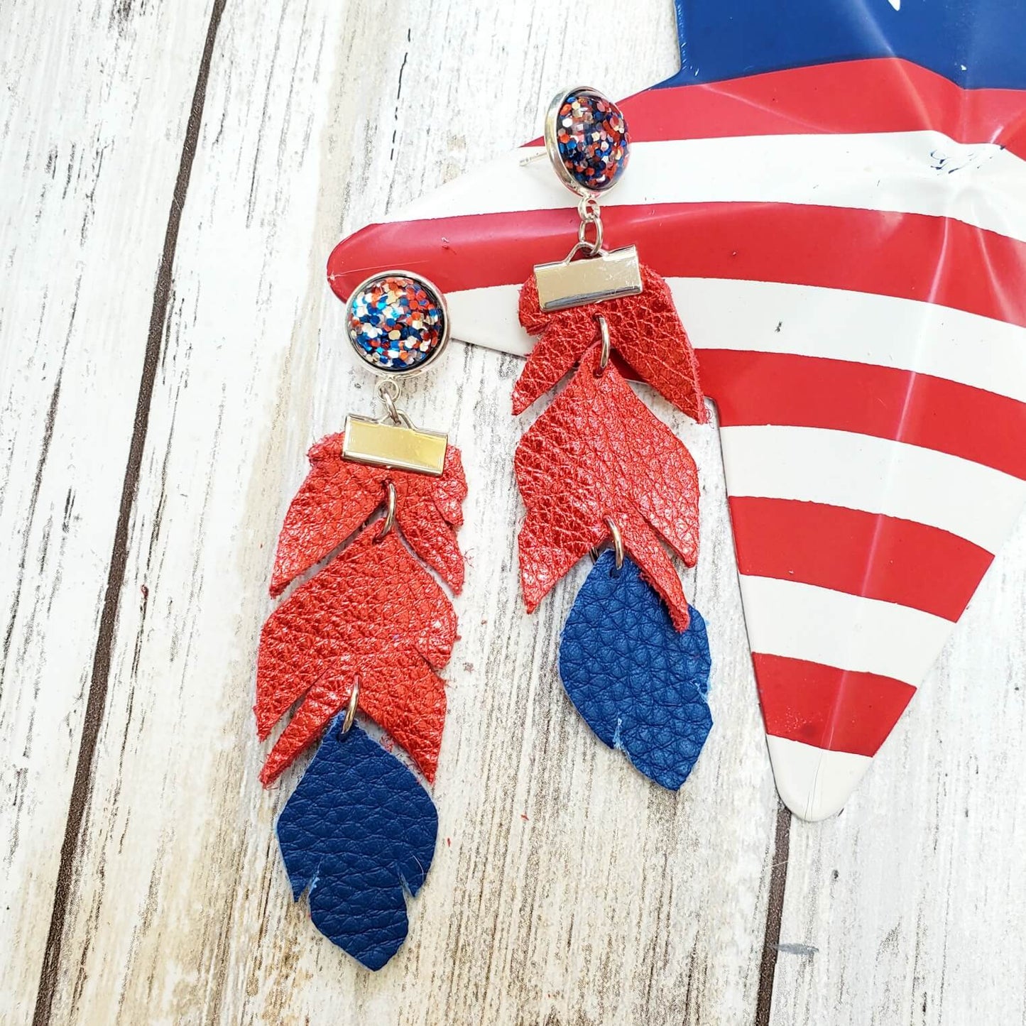 Patriotic Quinns - Red and Blue with glitter stud tops