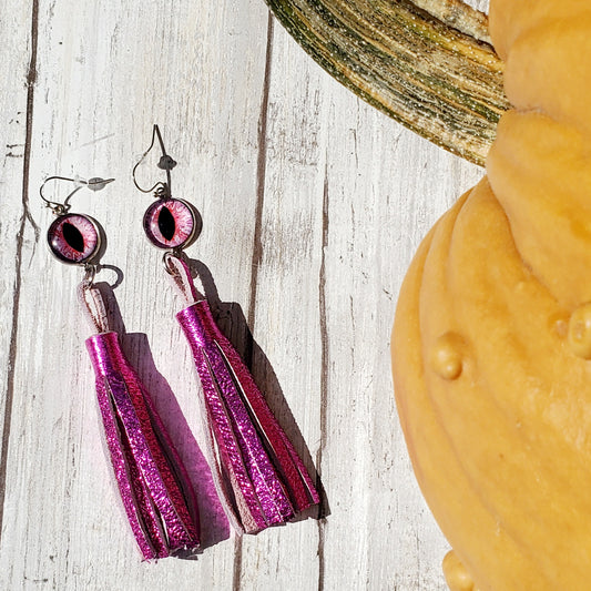 Trella - metallic leather earrings - tassel earrings - Halloween earrings