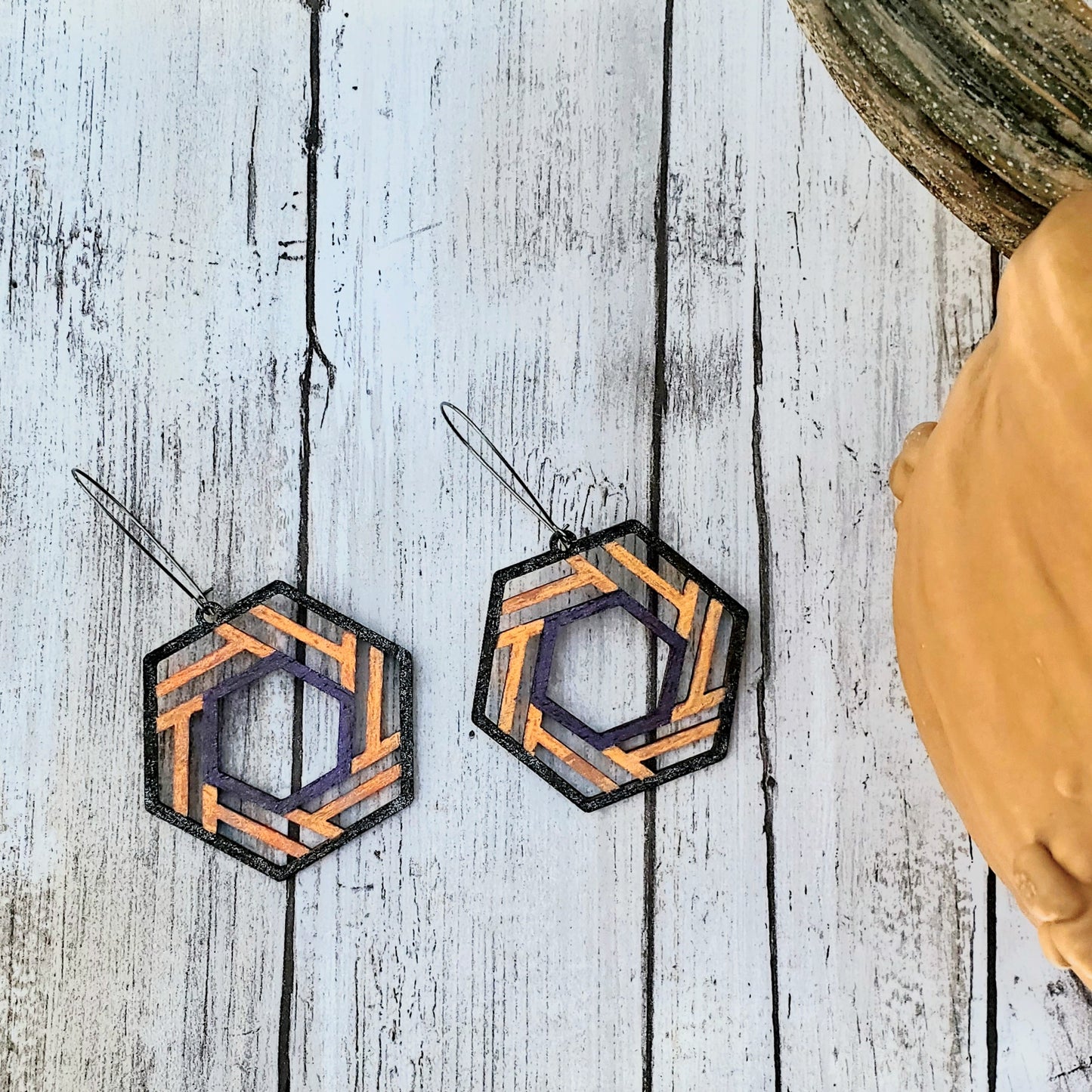 Geometric Halloween - wood earrings - Halloween earrings - fall earrings