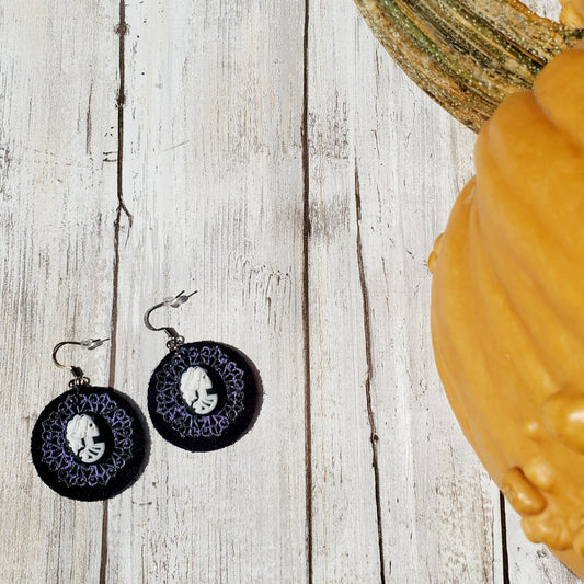 Victoria - leather earrings - Halloween earrings - Victorian macabre earrings - purple suede