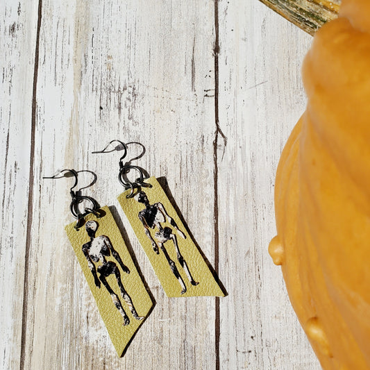 Total Stalker - leather earrings, skeleton earrings - Halloween earrings