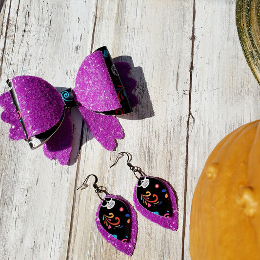 Mommy and Me Halloween - vegan leather earring and bow set