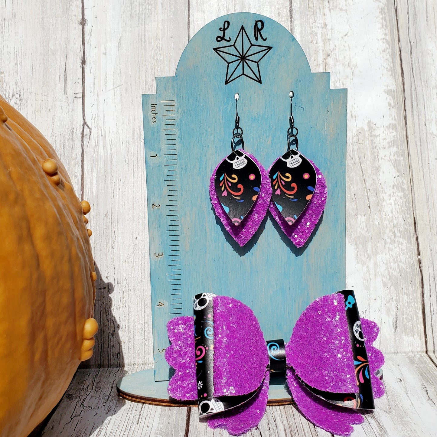 Mommy and Me Halloween - vegan leather earring and bow set
