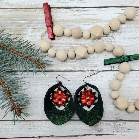 Christmas Party - glittery leather earrings, Christmas earrings