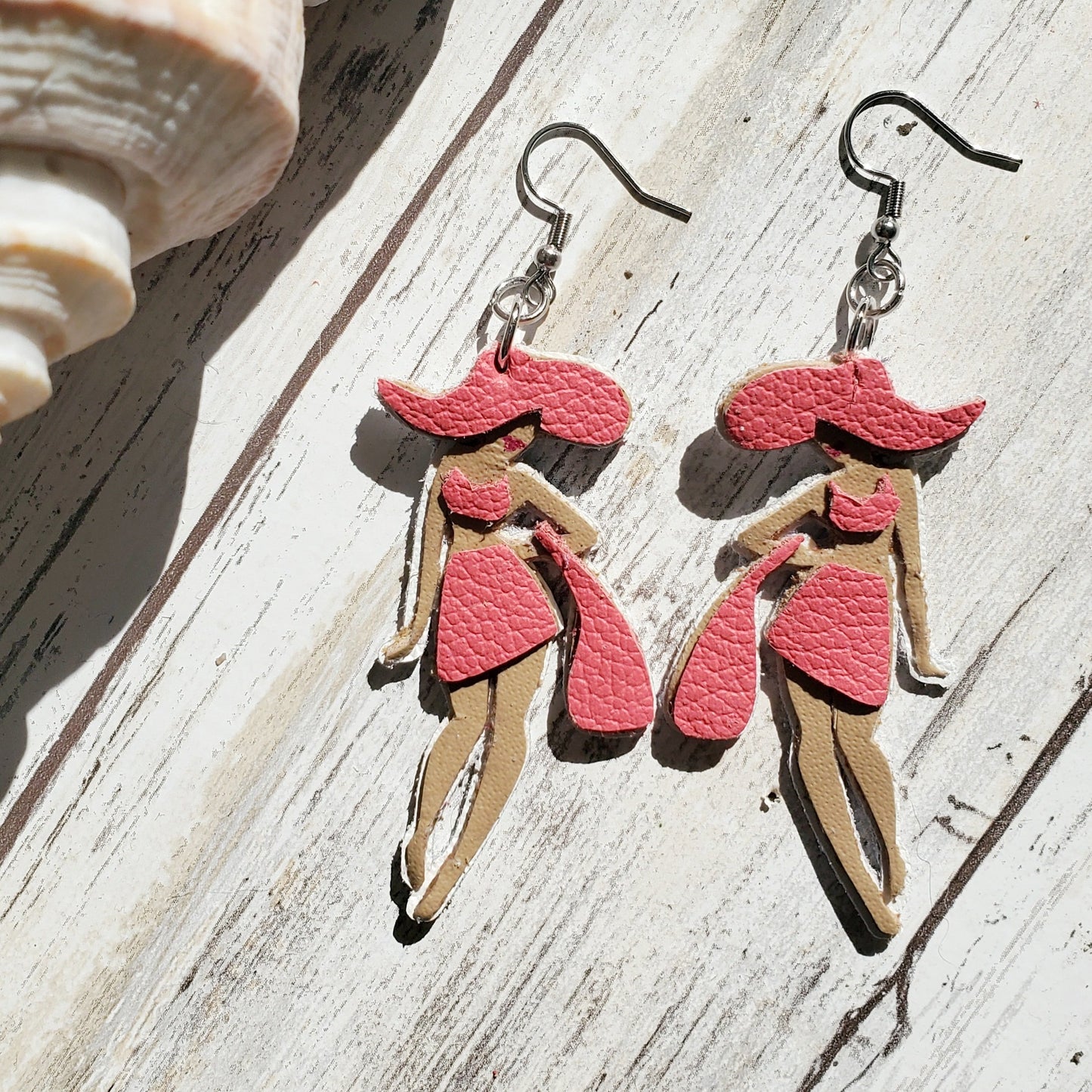 Beach Babes - leather earrings - layered leather earrings - beach earrings - vacation earrings - themed earrings