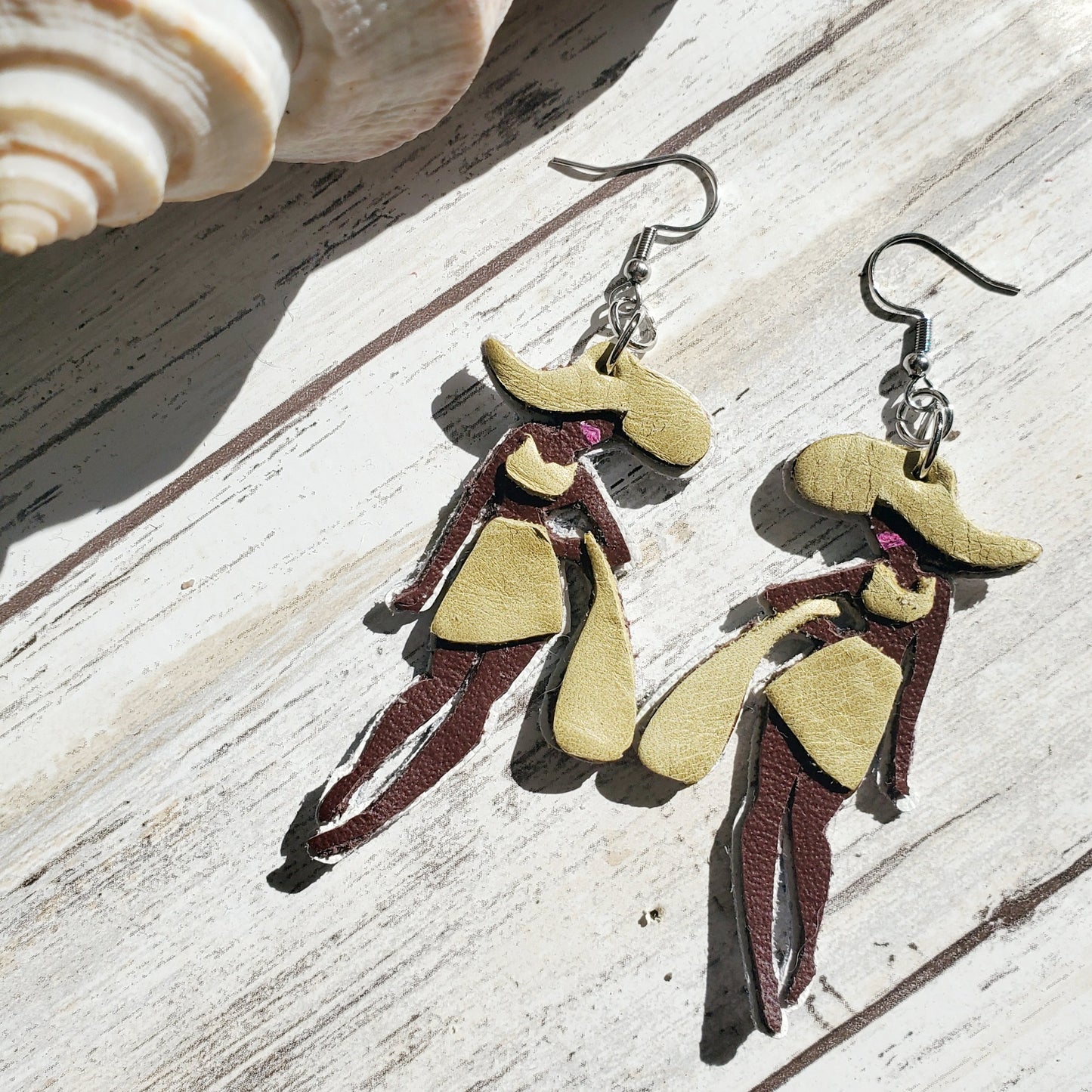 Beach Babes - leather earrings - layered leather earrings - beach earrings - vacation earrings - themed earrings