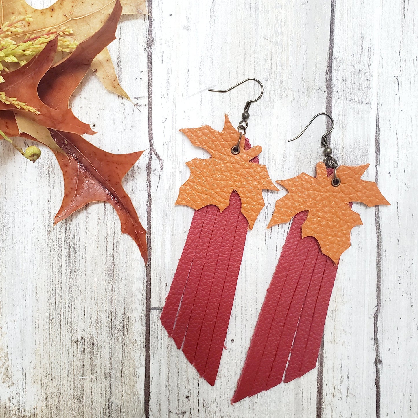Autumn - fringe leather earrings - leather fringe - fall earrings - autumn earrings