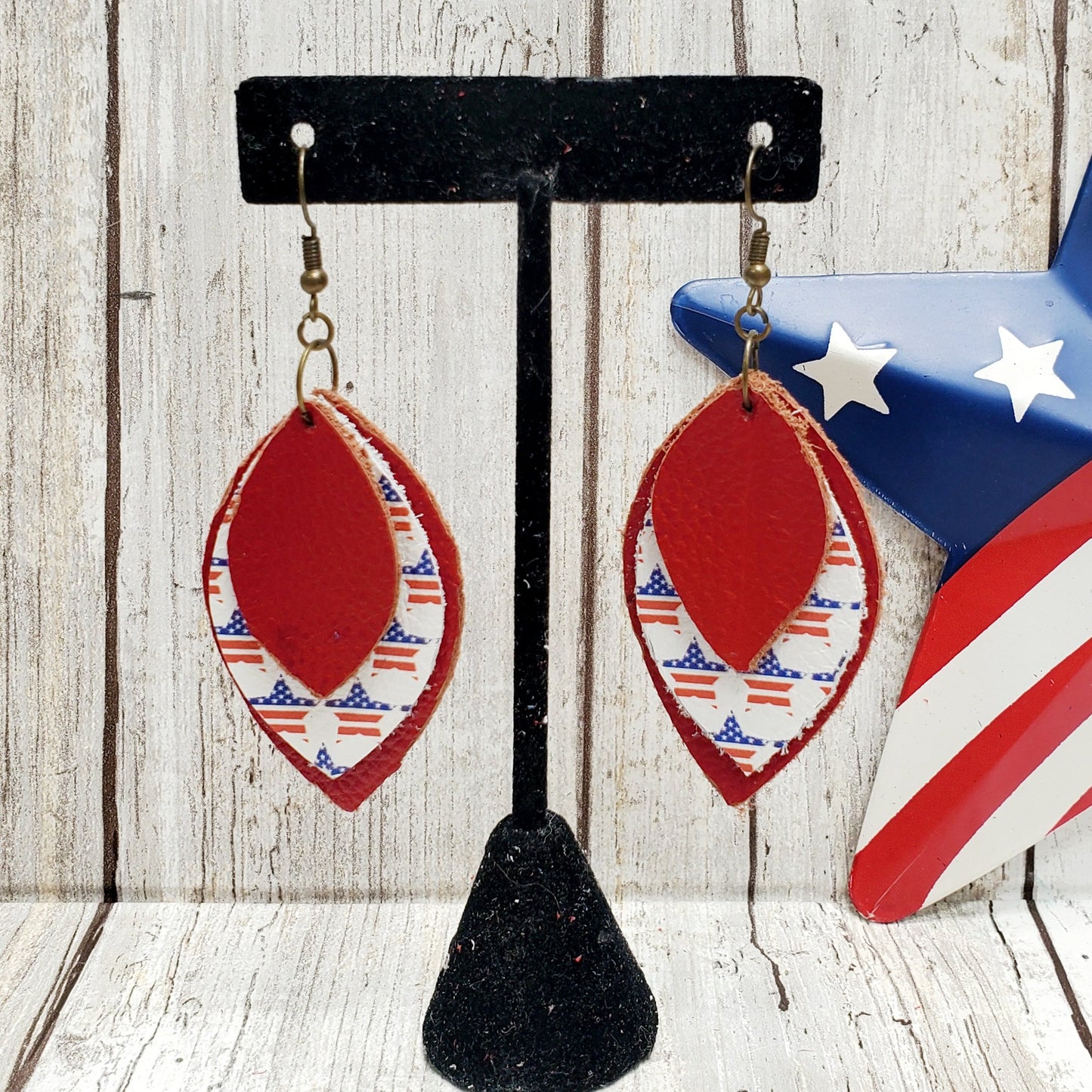 Betsy - layered leather earrings - patriotic earrings - americana earrings - 4th of July earrings - Memorial Day earrings - Veterans Day earrings