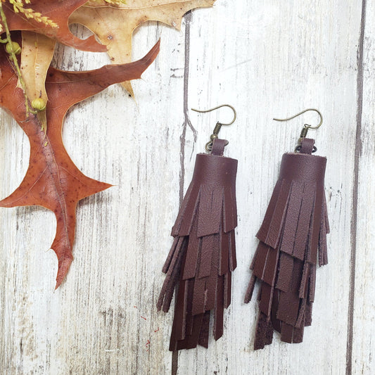 Anne - leather earrings, tassel earrings