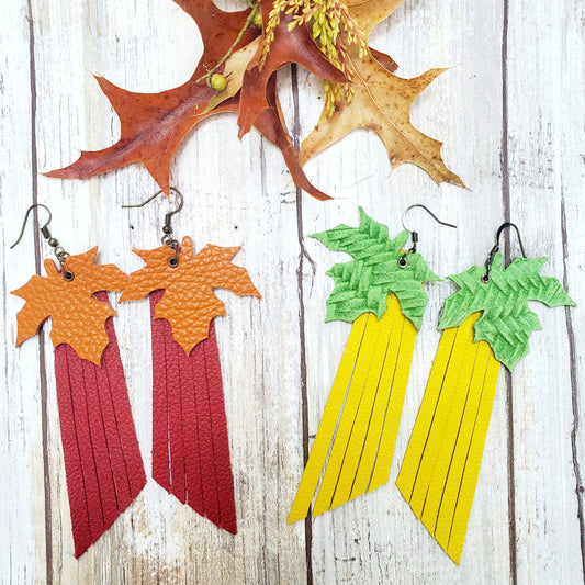 Autumn - fringe leather earrings - leather fringe - fall earrings - autumn earrings